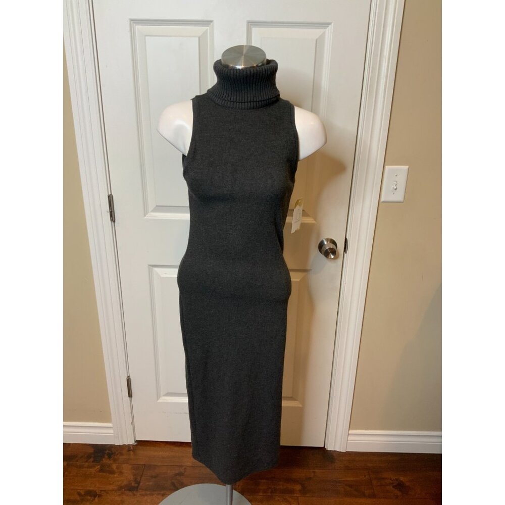 Zara Gray Ribbed Sleeveless Turtleneck Sweater Dress, Size S, NWT!
